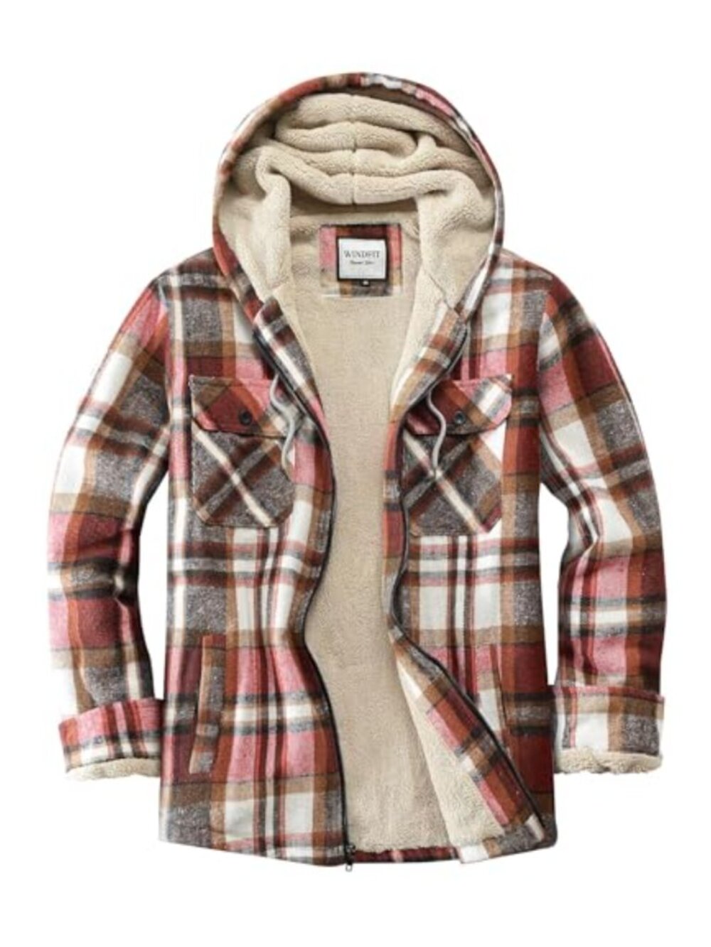 Women's Full Zip Fleece Lined Plaid Flannel Shacket Hooded Jacket